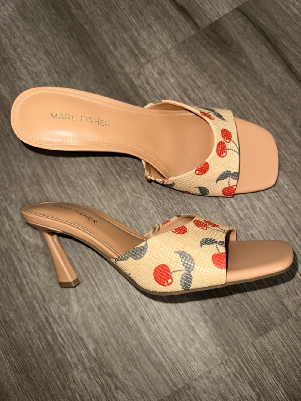 Marc Fisher Peach Slide Heels with Cherry Print